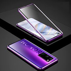 Coque Rebord Bumper Luxe Aluminum Metal Miroir 360 Degres Housse Etui Aimant pour Huawei Honor 30 Pro+ Plus Violet