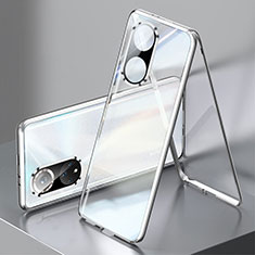 Coque Rebord Bumper Luxe Aluminum Metal Miroir 360 Degres Housse Etui Aimant pour Huawei Honor 50 5G Argent