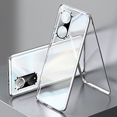 Coque Rebord Bumper Luxe Aluminum Metal Miroir 360 Degres Housse Etui Aimant pour Huawei Honor 50 Pro 5G Argent