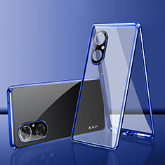 Coque Rebord Bumper Luxe Aluminum Metal Miroir 360 Degres Housse Etui Aimant pour Huawei Honor 50 SE 5G Bleu