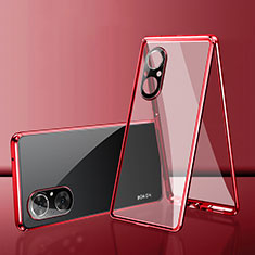 Coque Rebord Bumper Luxe Aluminum Metal Miroir 360 Degres Housse Etui Aimant pour Huawei Honor 50 SE 5G Rouge