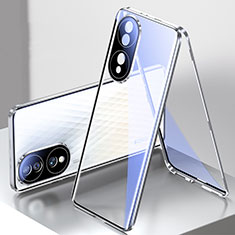 Coque Rebord Bumper Luxe Aluminum Metal Miroir 360 Degres Housse Etui Aimant pour Huawei Honor 70 5G Argent