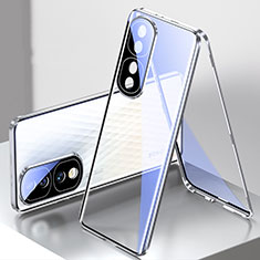 Coque Rebord Bumper Luxe Aluminum Metal Miroir 360 Degres Housse Etui Aimant pour Huawei Honor 70 Pro 5G Argent