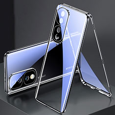 Coque Rebord Bumper Luxe Aluminum Metal Miroir 360 Degres Housse Etui Aimant pour Huawei Honor 70 Pro 5G Noir