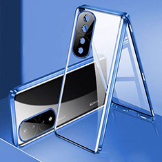 Coque Rebord Bumper Luxe Aluminum Metal Miroir 360 Degres Housse Etui Aimant pour Huawei Honor 80 Pro Flat 5G Bleu