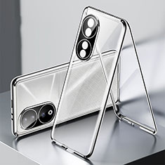 Coque Rebord Bumper Luxe Aluminum Metal Miroir 360 Degres Housse Etui Aimant pour Huawei Honor 90 5G Argent