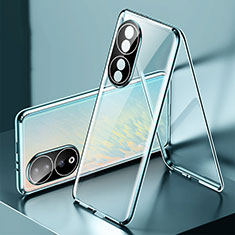 Coque Rebord Bumper Luxe Aluminum Metal Miroir 360 Degres Housse Etui Aimant pour Huawei Honor 90 5G Bleu