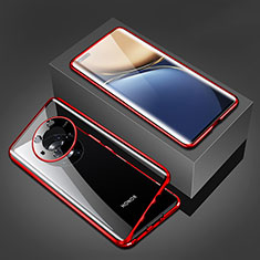 Coque Rebord Bumper Luxe Aluminum Metal Miroir 360 Degres Housse Etui Aimant pour Huawei Honor Magic3 5G Rouge