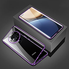 Coque Rebord Bumper Luxe Aluminum Metal Miroir 360 Degres Housse Etui Aimant pour Huawei Honor Magic3 5G Violet