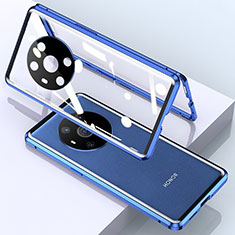 Coque Rebord Bumper Luxe Aluminum Metal Miroir 360 Degres Housse Etui Aimant pour Huawei Honor Magic4 5G Bleu