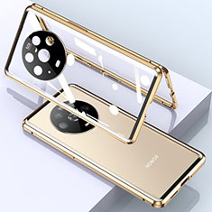 Coque Rebord Bumper Luxe Aluminum Metal Miroir 360 Degres Housse Etui Aimant pour Huawei Honor Magic4 5G Or