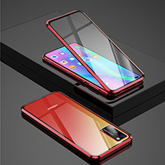 Coque Rebord Bumper Luxe Aluminum Metal Miroir 360 Degres Housse Etui Aimant pour Huawei Honor V30 Pro 5G Rouge