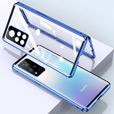 Coque Rebord Bumper Luxe Aluminum Metal Miroir 360 Degres Housse Etui Aimant pour Huawei Honor V40 5G Bleu