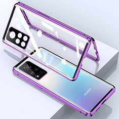 Coque Rebord Bumper Luxe Aluminum Metal Miroir 360 Degres Housse Etui Aimant pour Huawei Honor V40 5G Violet