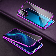 Coque Rebord Bumper Luxe Aluminum Metal Miroir 360 Degres Housse Etui Aimant pour Huawei Honor X10 5G Violet