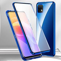 Coque Rebord Bumper Luxe Aluminum Metal Miroir 360 Degres Housse Etui Aimant pour Huawei Honor X30i Bleu