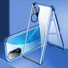 Coque Rebord Bumper Luxe Aluminum Metal Miroir 360 Degres Housse Etui Aimant pour Huawei Honor X7 Bleu