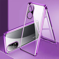 Coque Rebord Bumper Luxe Aluminum Metal Miroir 360 Degres Housse Etui Aimant pour Huawei Honor X7 Violet