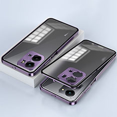 Coque Rebord Bumper Luxe Aluminum Metal Miroir 360 Degres Housse Etui Aimant pour Huawei Honor X7a Violet