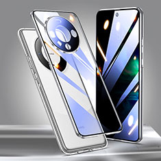 Coque Rebord Bumper Luxe Aluminum Metal Miroir 360 Degres Housse Etui Aimant pour Huawei Mate 60 Argent