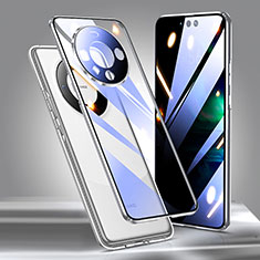 Coque Rebord Bumper Luxe Aluminum Metal Miroir 360 Degres Housse Etui Aimant pour Huawei Mate 60 Pro Argent