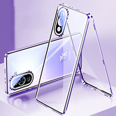 Coque Rebord Bumper Luxe Aluminum Metal Miroir 360 Degres Housse Etui Aimant pour Huawei Nova 10 Pro Violet