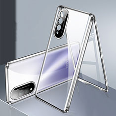 Coque Rebord Bumper Luxe Aluminum Metal Miroir 360 Degres Housse Etui Aimant pour Huawei Nova 10z Argent