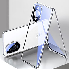 Coque Rebord Bumper Luxe Aluminum Metal Miroir 360 Degres Housse Etui Aimant pour Huawei Nova 11 Argent