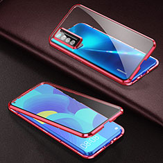 Coque Rebord Bumper Luxe Aluminum Metal Miroir 360 Degres Housse Etui Aimant pour Huawei Nova 7 5G Rouge