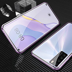 Coque Rebord Bumper Luxe Aluminum Metal Miroir 360 Degres Housse Etui Aimant pour Huawei Nova 7 Pro 5G Violet