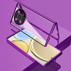 Coque Rebord Bumper Luxe Aluminum Metal Miroir 360 Degres Housse Etui Aimant pour Huawei Nova Y91 Violet