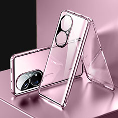 Coque Rebord Bumper Luxe Aluminum Metal Miroir 360 Degres Housse Etui Aimant pour Huawei P50 Or Rose