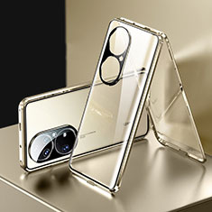 Coque Rebord Bumper Luxe Aluminum Metal Miroir 360 Degres Housse Etui Aimant pour Huawei P50e Or