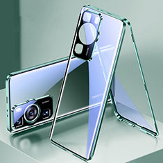 Coque Rebord Bumper Luxe Aluminum Metal Miroir 360 Degres Housse Etui Aimant pour Huawei P60 Pro Vert