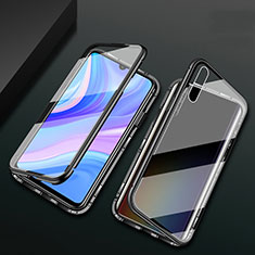 Coque Rebord Bumper Luxe Aluminum Metal Miroir 360 Degres Housse Etui Aimant pour Huawei Y8p Noir