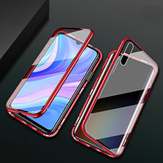 Coque Rebord Bumper Luxe Aluminum Metal Miroir 360 Degres Housse Etui Aimant pour Huawei Y8p Rouge