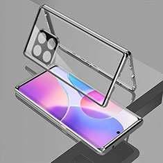 Coque Rebord Bumper Luxe Aluminum Metal Miroir 360 Degres Housse Etui Aimant pour OnePlus 10T 5G Argent