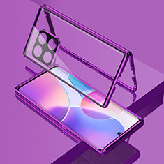 Coque Rebord Bumper Luxe Aluminum Metal Miroir 360 Degres Housse Etui Aimant pour OnePlus 10T 5G Violet