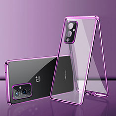 Coque Rebord Bumper Luxe Aluminum Metal Miroir 360 Degres Housse Etui Aimant pour OnePlus 9 5G Violet