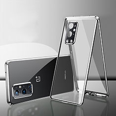 Coque Rebord Bumper Luxe Aluminum Metal Miroir 360 Degres Housse Etui Aimant pour OnePlus 9 Pro 5G Argent