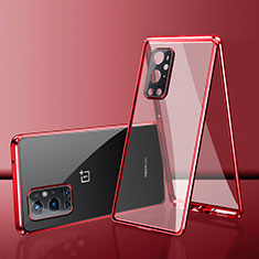 Coque Rebord Bumper Luxe Aluminum Metal Miroir 360 Degres Housse Etui Aimant pour OnePlus 9 Pro 5G Rouge