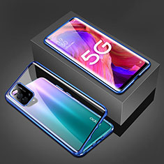 Coque Rebord Bumper Luxe Aluminum Metal Miroir 360 Degres Housse Etui Aimant pour OnePlus Nord N200 5G Bleu