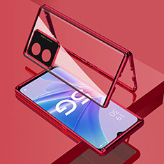 Coque Rebord Bumper Luxe Aluminum Metal Miroir 360 Degres Housse Etui Aimant pour Oppo A1 5G Rouge