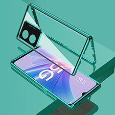 Coque Rebord Bumper Luxe Aluminum Metal Miroir 360 Degres Housse Etui Aimant pour Oppo A1 5G Vert