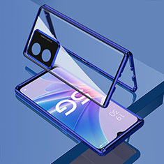 Coque Rebord Bumper Luxe Aluminum Metal Miroir 360 Degres Housse Etui Aimant pour Oppo A1 Pro 5G Bleu