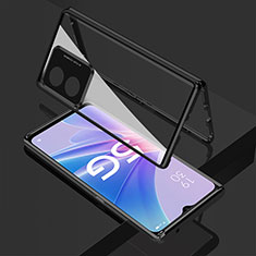 Coque Rebord Bumper Luxe Aluminum Metal Miroir 360 Degres Housse Etui Aimant pour Oppo A1 Pro 5G Noir