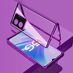 Coque Rebord Bumper Luxe Aluminum Metal Miroir 360 Degres Housse Etui Aimant pour Oppo A1 Pro 5G Violet