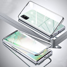 Coque Rebord Bumper Luxe Aluminum Metal Miroir 360 Degres Housse Etui Aimant pour Oppo A11s Argent