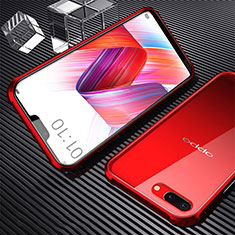 Coque Rebord Bumper Luxe Aluminum Metal Miroir 360 Degres Housse Etui Aimant pour Oppo A12e Rouge