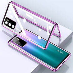 Coque Rebord Bumper Luxe Aluminum Metal Miroir 360 Degres Housse Etui Aimant pour Oppo A16 Violet